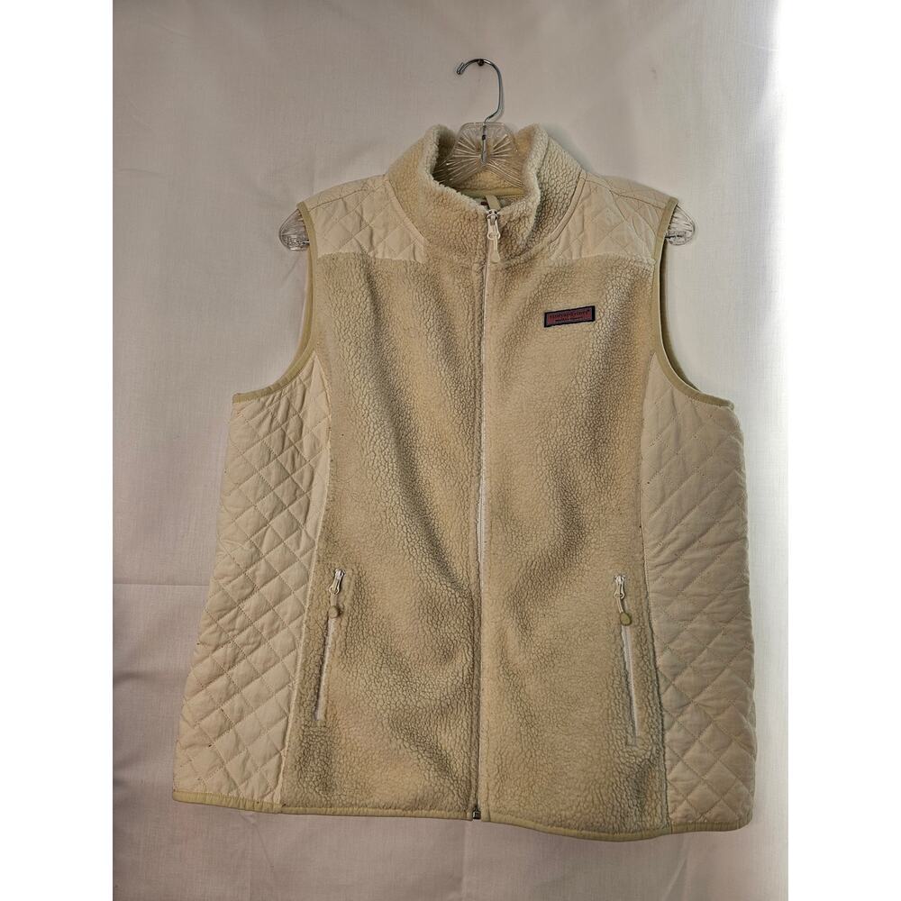 Vineyard Vines Women's Sherpa Quilted Vest Ivory Size Large
